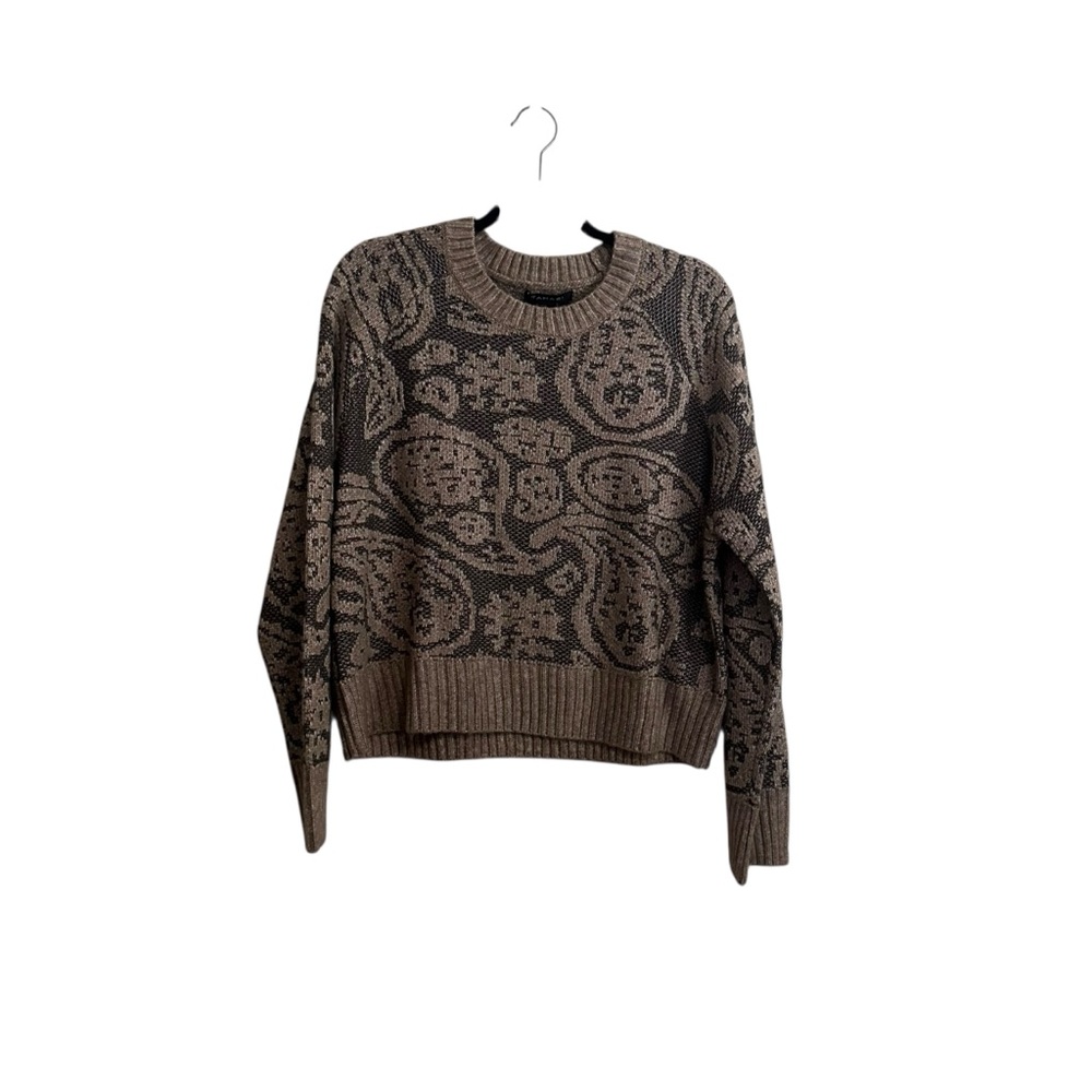 Tahari Fair Isle Brown Tan Paisley Print Cropped Sweater Size XL